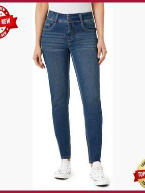 Curvy Skinny Jeans High Waisted Double Button Contour Waistband Denim